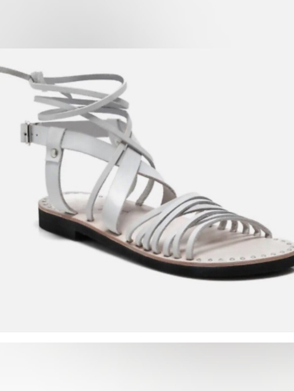 Free People Willow Leather Wrap Sandals In Bone Gray Sz 41 EU